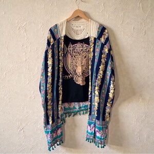 Boho Rock Curated Set Kimono + Distressed Def Leppard Tee Fits S M L